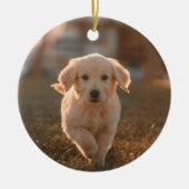 Mijn eerste kerst moderne eenvoudige puppy huisdie keramisch ornament (Voorkant)