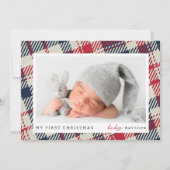 Mijn eerste kerst moderne geruite Baby foto Feestdagenkaart (Voorkant)