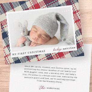 Mijn eerste kerst moderne geruite Baby foto Feestdagenkaart