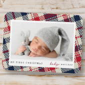 Mijn eerste kerst moderne geruite Baby foto Magneet