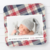 Mijn eerste kerst moderne geruite Baby foto Vierkante Sticker