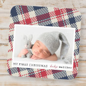 Mijn eerste kerst moderne geruite Baby foto Vierkante Sticker