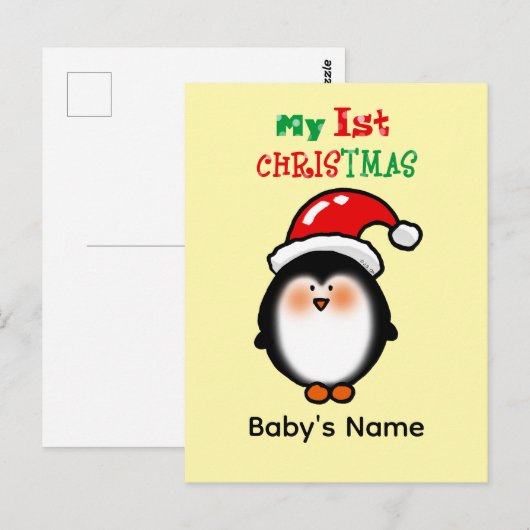 Mijn eerste kerst Mooie Pinguïn Briefkaart (Voorkant / Achterkant)