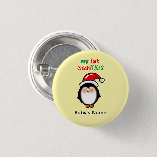 Mijn eerste kerst Mooie Pinguïn Ronde Button 3,2 Cm (Voorkant /achterkant)