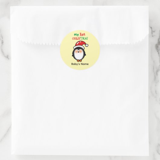 Mijn eerste kerst Mooie Pinguïn Ronde Sticker (Tas)