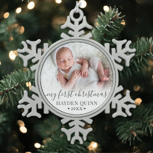 Mijn eerste kerst nieuwe baby foto tin sneeuwvlok ornament