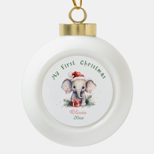 Mijn eerste Kerst Olifant aangepaste naam Keepsake Keramische Bal Ornament (Voorkant)