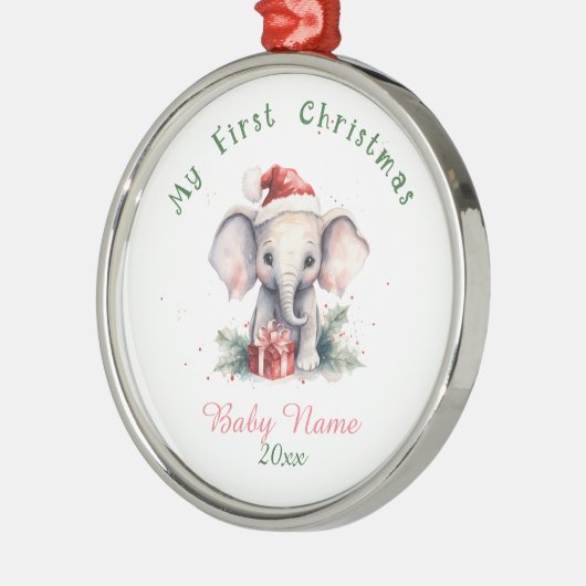 Mijn eerste Kerst Olifant aangepaste naam Keepsake Metalen Ornament (Links)