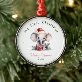 Mijn eerste Kerst Olifant aangepaste naam Keepsake Metalen Ornament