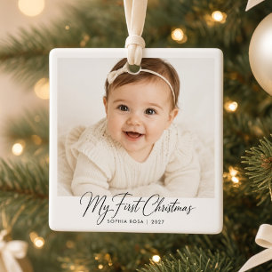Mijn eerste kerst Persoonlijke babyfoto naam Keramisch Ornament