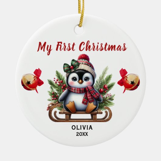 Mijn Eerste Kerst Pinguïn Keramische Versiering Keramisch Ornament (Voorkant)