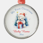 Mijn eerste Kerst Polar Beer Custom Naam Keepsake Metalen Ornament (Voorkant)