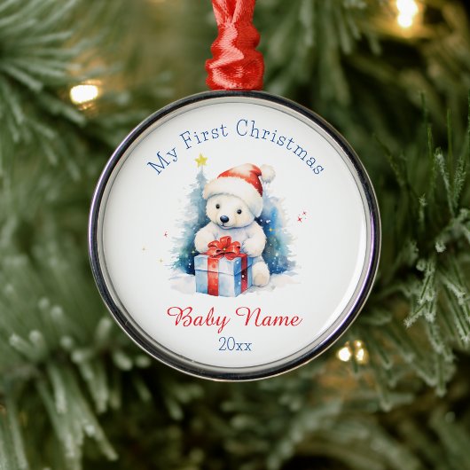 Mijn eerste Kerst Polar Beer Custom Naam Keepsake Metalen Ornament