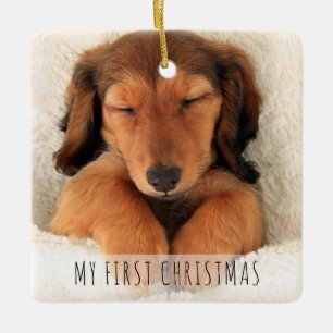 Mijn Eerste Kerst Puppy Hond Foto Volledig Uitgepr Keramisch Ornament