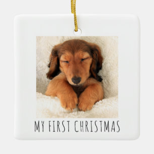 Mijn Eerste Kerst Puppy Honden Vierkante Foto Keramisch Ornament