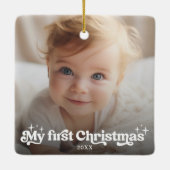 Mijn eerste kerst retro typografie Volledige foto Keramisch Ornament (Achterkant)