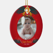 Mijn eerste kerst rode aangepaste foto keramisch ornament (Rechts)
