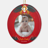 Mijn eerste kerst rode aangepaste foto keramisch ornament (Links)