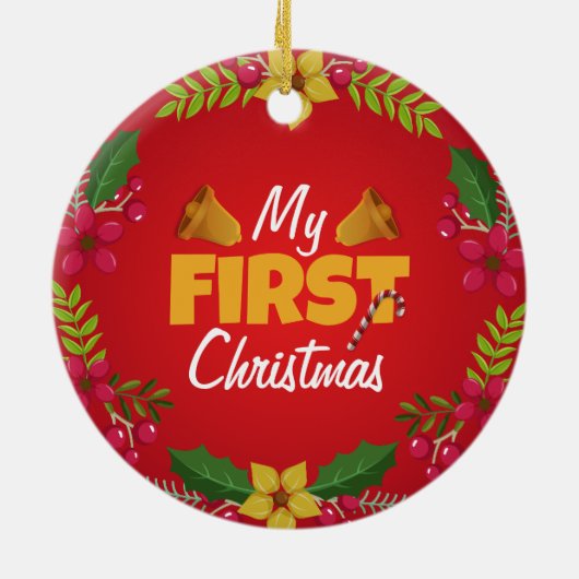 Mijn eerste kerst rode aangepaste foto keramisch ornament (Achterkant)