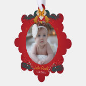 Mijn eerste kerst rode gepersonaliseerde Baby naam Ornament Kaart (Links)