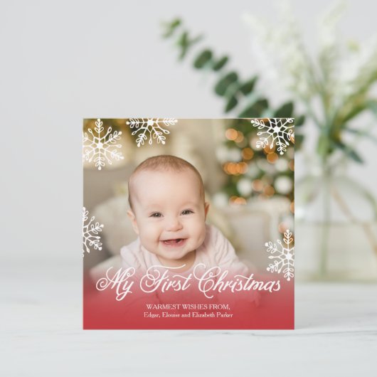 Mijn eerste kerst Rode Gradiënt Vierkant Kerstfees Feestdagenkaart (Staand voorkant)