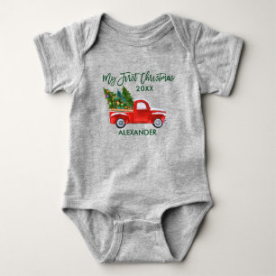 Mijn eerste kerst rode vrachtwagen groen script gr romper