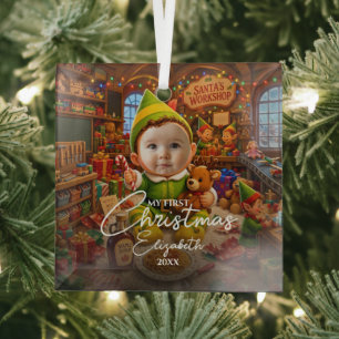 Mijn eerste kerst Santas kleine helper foto Glas Ornament