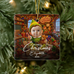 Mijn eerste kerst Santas kleine helper foto Keramisch Ornament