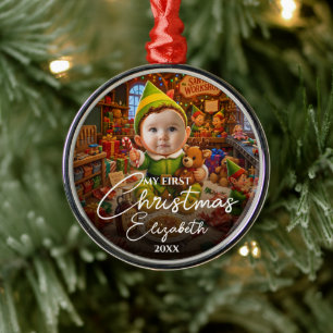 Mijn eerste kerst Santas kleine helper foto Metalen Ornament
