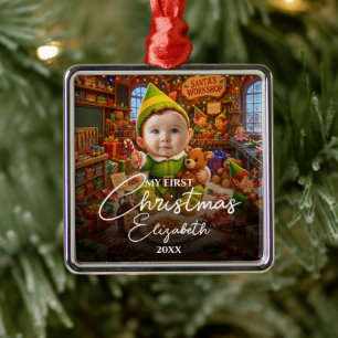 Mijn eerste kerst Santas kleine helper foto Metalen Ornament