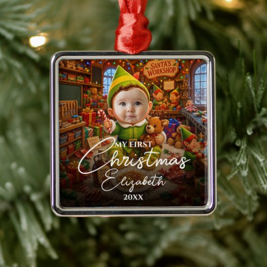 Mijn eerste kerst Santas kleine helper foto Metalen Ornament (Boom)