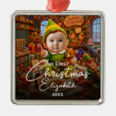Mijn eerste kerst Santas kleine helper foto Metalen Ornament (Voorkant)