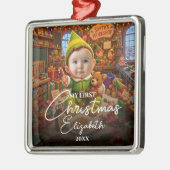 Mijn eerste kerst Santas kleine helper foto Metalen Ornament (Links)
