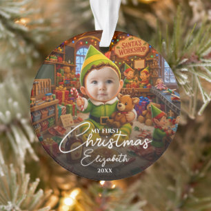 Mijn eerste kerst Santas kleine helper foto Ornament