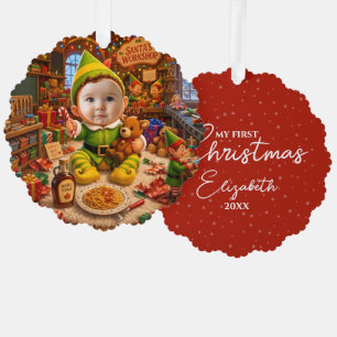 Mijn eerste kerst Santas kleine helper foto Ornament Kaart