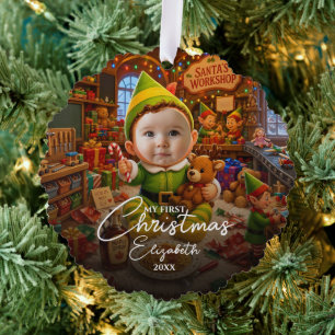 Mijn eerste kerst Santas kleine helper foto Ornament Kaart