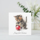 Mijn eerste kerst, schattig kitten aanpasbaar feestdagenkaart (Staand voorkant)