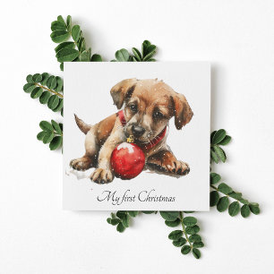 Mijn eerste kerst, schattige puppy aanpasbaar feestdagenkaart