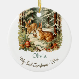 Mijn eerste kerst Schattigee Bunnies Baby naam Keramisch Ornament
