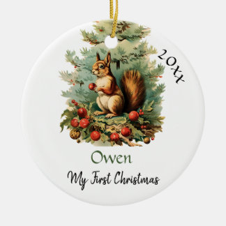 Mijn eerste kerst Schattigee eekhoorn Baby naam Keramisch Ornament