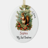 Mijn eerste kerst Schattigee eekhoorn Baby naam Keramisch Ornament (Rechts)