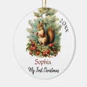 Mijn eerste kerst Schattigee eekhoorn Baby naam Keramisch Ornament (Links)