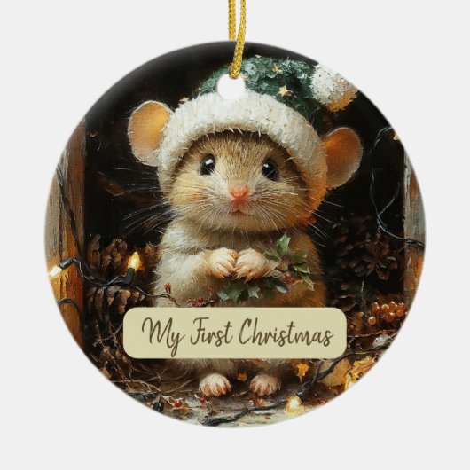 Mijn eerste kerst Schattigee Mouse Baby naam Keramisch Ornament (Voorkant)