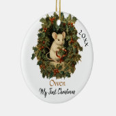 Mijn eerste kerst Schattigee  Muis Baby naam Keramisch Ornament (Rechts)