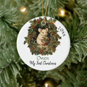 Mijn eerste kerst Schattigee  Muis Baby naam Keramisch Ornament