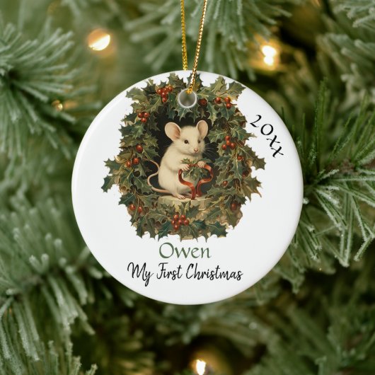 Mijn eerste kerst Schattigee  Muis Baby naam Keramisch Ornament (Boom)