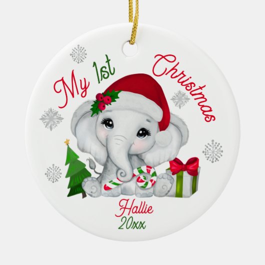 Mijn eerste kerst Schattigee olifant Keramisch Ornament (Voorkant)