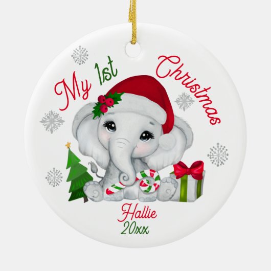Mijn eerste kerst Schattigee olifant Keramisch Ornament (Achterkant)