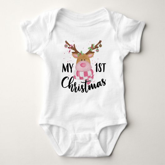 Mijn eerste kerst Schattigee rendier baby meisje Romper (Voorkant)