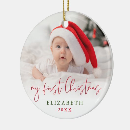 Mijn eerste kerst script Baby foto Keepsake Keramisch Ornament (Links)